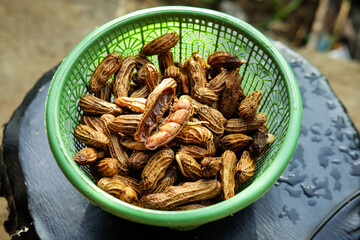 Closeup of peanuts in basket after boiling