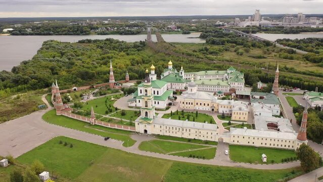 Aerial view of the Epiphany Staro-Golutvin Monastery on a warm September day, located on the outskirts of the city of Kolomna, Russia.