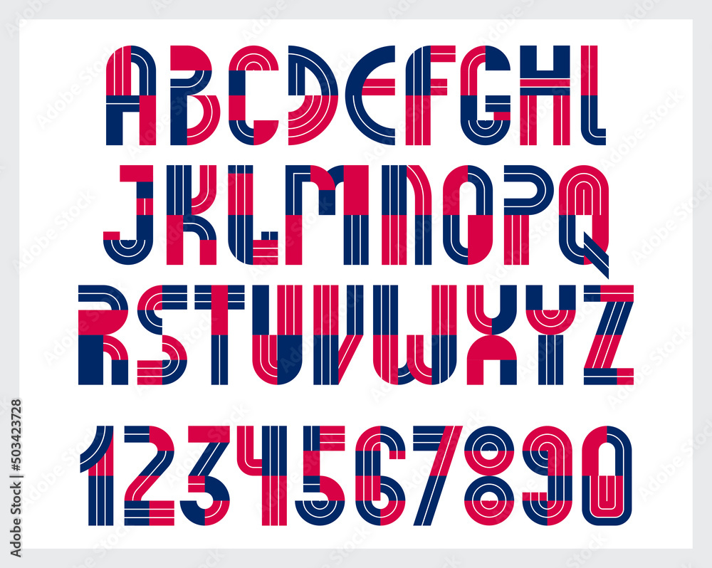 Fototapete geometric original font vector design, geometrical typography alphabet letters set including numbers