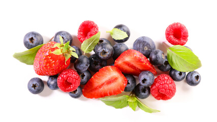 Fototapeta na wymiar berries fruits- strawberry and blueberry on white background