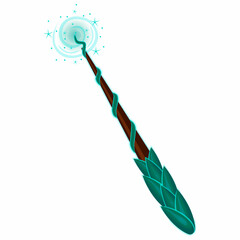 Wooden wand with green forest fairy leaves