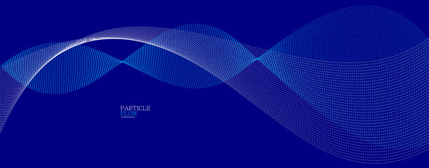 Dark blue airy particles flow vector design, abstract background with wave of flowing dots array, digital futuristic illustration, nano technology theme.