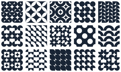 Materiał do szycia Seamless geometric patterns set, abstract vector backgrounds for wallpaper or websites or wrapping paper print created with black and white elements of geometry.