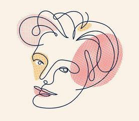 Abstract face girl vector portrait, abstraction art woman head, hand drawn minimal modern artwork, painted human facial abstraction.