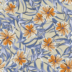 Summer seamless background with wildflowers and grass. Цветочный pattern for printing on the material, advertising booklets. Stylized as a watercolor.