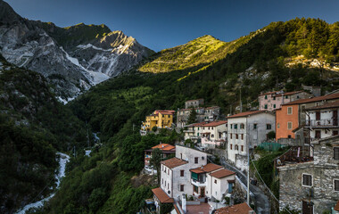 Fototapeta na wymiar Colonnata village and Carrara mountains. Massa-Carrara Tuscany Italy
