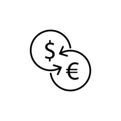 Simple currency sign or currency exchange dollar or euro thin black line icon. Trendy flat linear isolated symbol, used for: illustration, outline, logo, app, design, web, ui, ux. Vector EPS 10