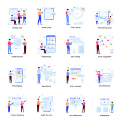 Set of Business and Media Flat Illustrations 