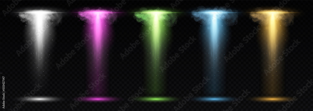 Wall mural ray of light realistic. collection of portals for fast travel. level up in places with different col
