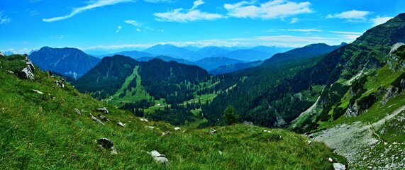 Austrian Alps - panoramic view from the footpath from Lake Brunnsteinersee to the Rote Wand mountain in the Totes Gebirge