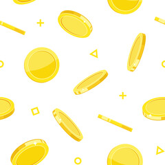 Seamless pattern with falling gold coins, flat vector illustration.  Casino win concept.