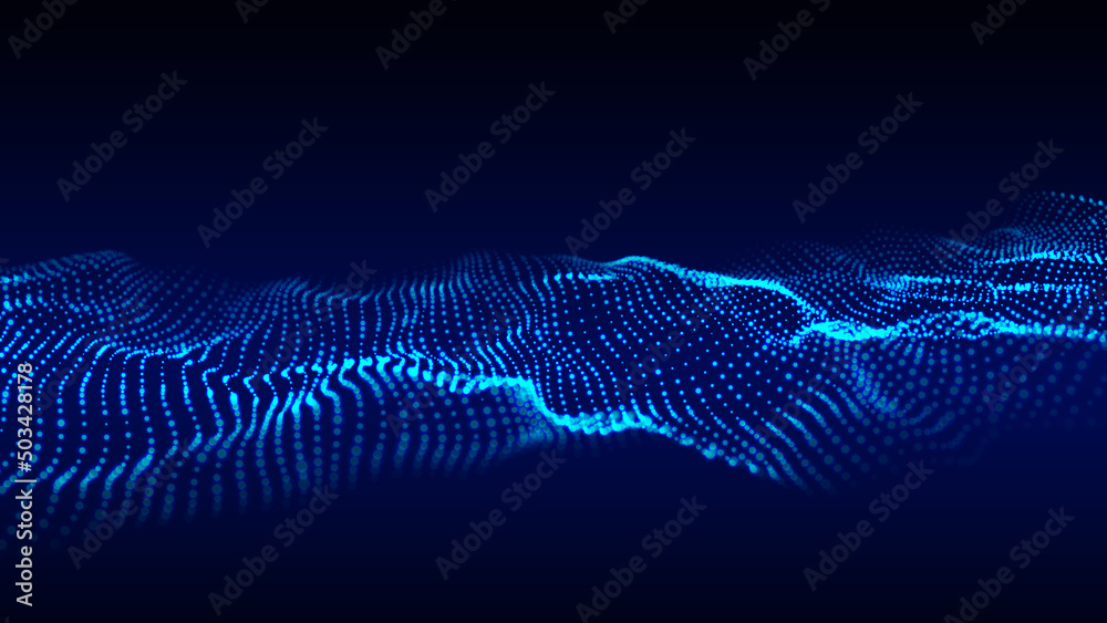 Poster futuristic moving wave. digital background with moving glowing particles. big data visualization. ve