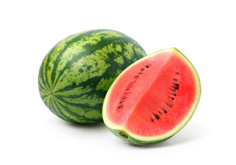 Juicy watermelon with sliced isolated on white background. Clipping path.