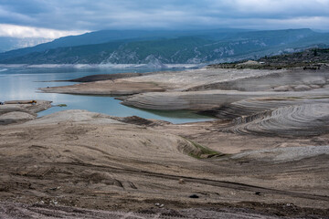 mountain lake with an unusual coastline in Dagestan