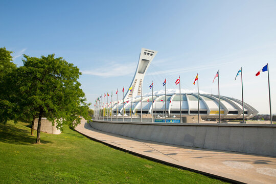 Montreal Olympic Stadium, With Flags Of The World. Canada. 