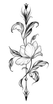 Tattoo graphic illustration decorative element an Arrow with a flower