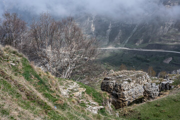 panoramic view of the mountains and gorges on a spring sunny day