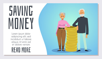 Pensioners invest money in pension fund, think about the future, vector flat illustration