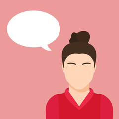 Fototapeta premium Flat vector illustration. Asian woman with speech bubble