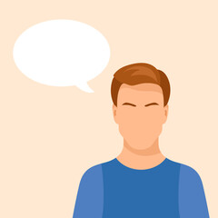Flat vector illustration. Man with talk bubble