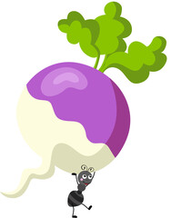 Cute ant carrying a turnip