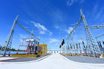 Electric Power Substation Under The Blue Sky:  Power Station, Electricity Substation, Power...