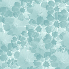 Cosmos blue blooming pastel color flowers seamless pattern 