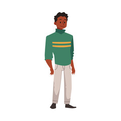 African american young handsome man standing flat vector illustration isolated.