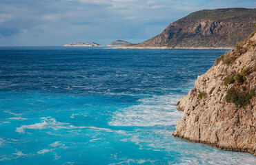 nobody on Kaputas beach, Mediterranean coast Sea, Kas, Turkey. Lycia coast on winter day during vacation