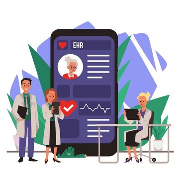 Doctors studying electronic health record, flat vector illustration isolated.