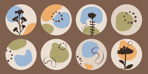 Social media icons. Highlight covers. Floral and abstract graphic.