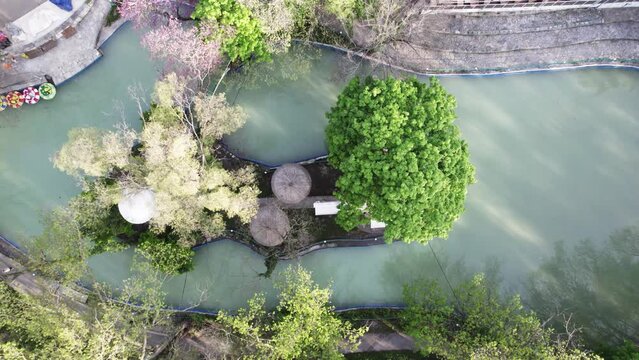 Aerial view of lake in sea garden in Varna, Bulgaria. Varna is the sea capital of Bulgaria.