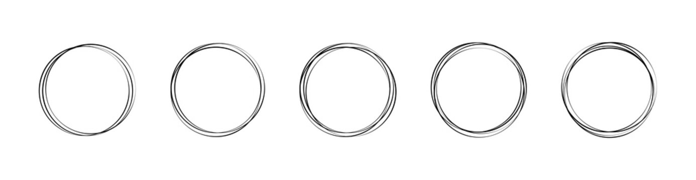 Hand drawn circles. Hand drawn circle line sketch set. Vector circular round circles. Circle frames set.Vector graphic