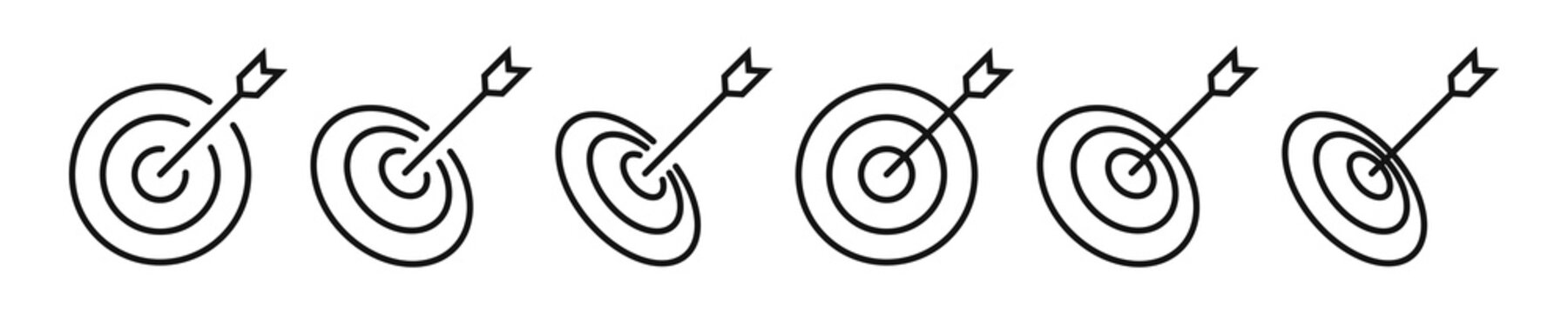 Archery target. Archery target icons in linear flat style. Sharpened archery target vector icon set. Target isolated icon. Achive goal concept. Vector