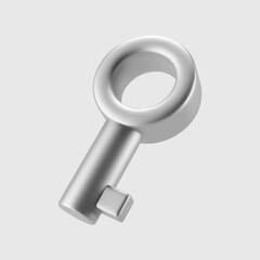 3d silver key icons isolated on gray background. Rendering minimal metal key. Privacy and security, the concept of buying or renting a house and a car. 3d cartoon simple vector illustration