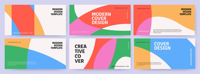 Creative covers or horizontal posters  in modern minimal style for corporate identity, branding, social media advertising, promo. Modern layout design template with dynamic colorful overlay lines - obrazy, fototapety, plakaty