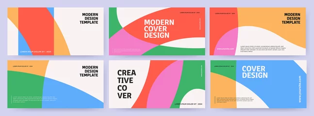 Fotobehang Creative covers or horizontal posters  in modern minimal style for corporate identity, branding, social media advertising, promo. Modern layout design template with dynamic colorful overlay lines © Tanya