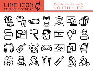ラインアイコン　人物シリーズvol.8　若者のライフスタイル