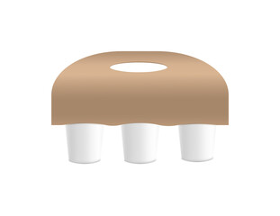 Beige, brown holder for three cups of coffee, vector flat illustration on a white background