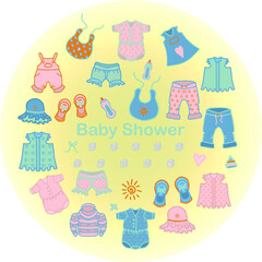 Baby Shower Collection Icons. Baby Arrival Cartoon Vector Illustration
