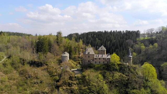 Castle of Reinhardstein on hill in the Belgian Ardennes - Warche valley, Belgium