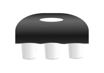Black mockup holder for three cups of coffee, vector flat illustration on a white background.