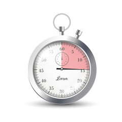 Realistic metal stopwatch for sport, fifteen seconds have passed