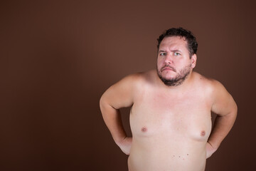 Fototapeta premium Funny fat man and different emotions.