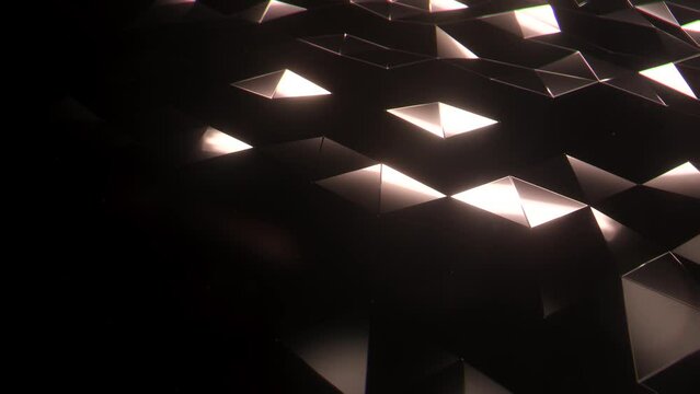 Animazione 3D di un piano a rilievo triangoli  in movimento