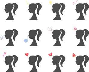 女性シルエットの感情心理アイコンセット2
