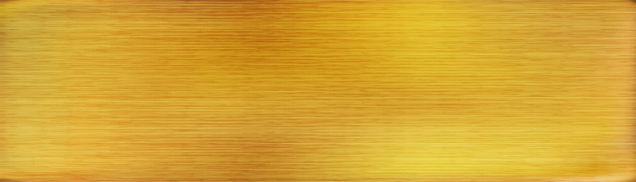 Brushed or polished gold metal texture background. Rectangle Realistic golden jewel backdrop. Vector