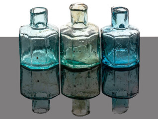Vintage sheared old ink bottles, antique.