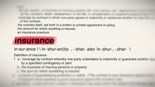 The Word Insurance Red Highlighted in a Dictionary Animation