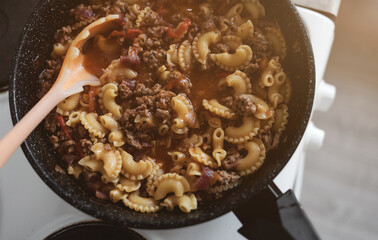 pasta with minced meat baked